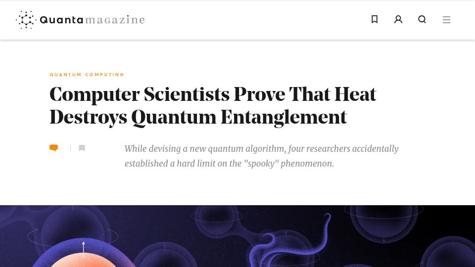 Screenshot of quantamagazine.org: Computer scientists prove that heat destroys quantum entanglement