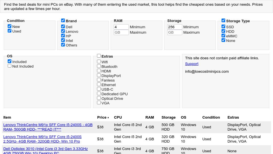 Screenshot of lowcostminipcs.com: Low Cost Mini PCs