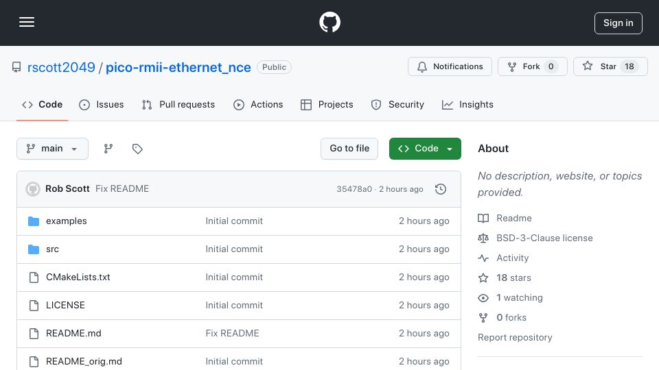 Screenshot of github.com: Raspberry Pi Pico does line rate 100M Ethernet
