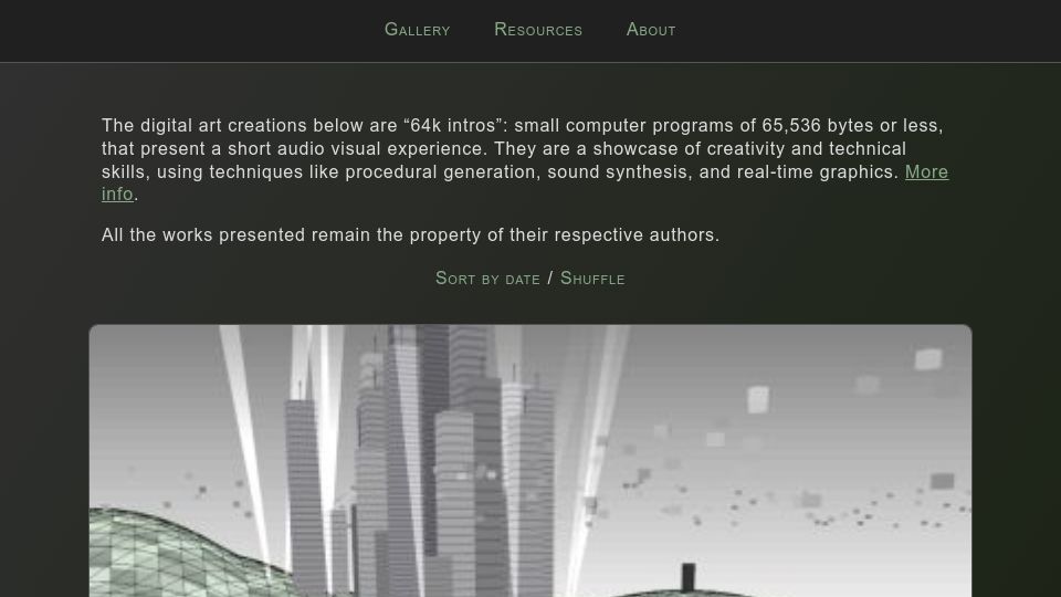 Screenshot of 64k-scene.github.io: 64k Demoscene Intros