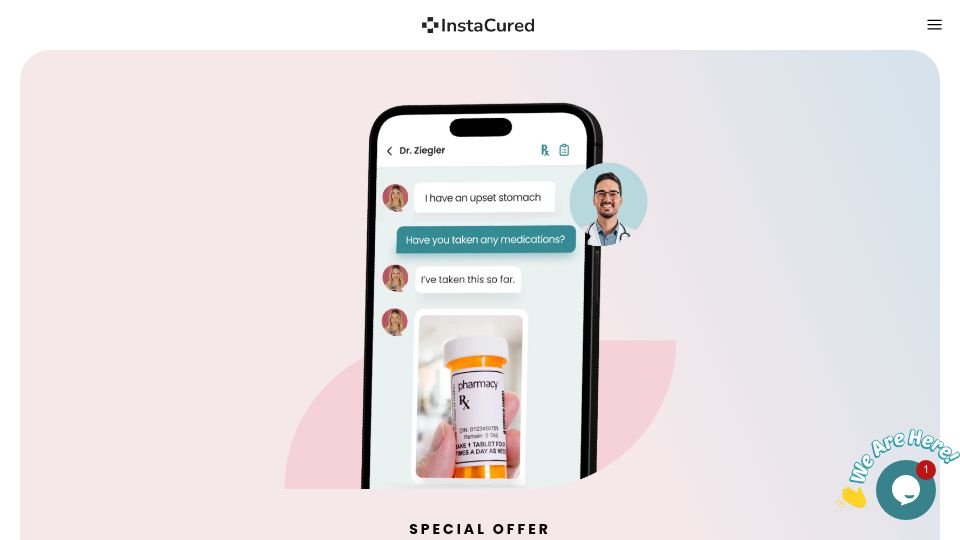 Screenshot of instacured.com: Show HN: InstaCured – Instant telehealth at $19 per visit