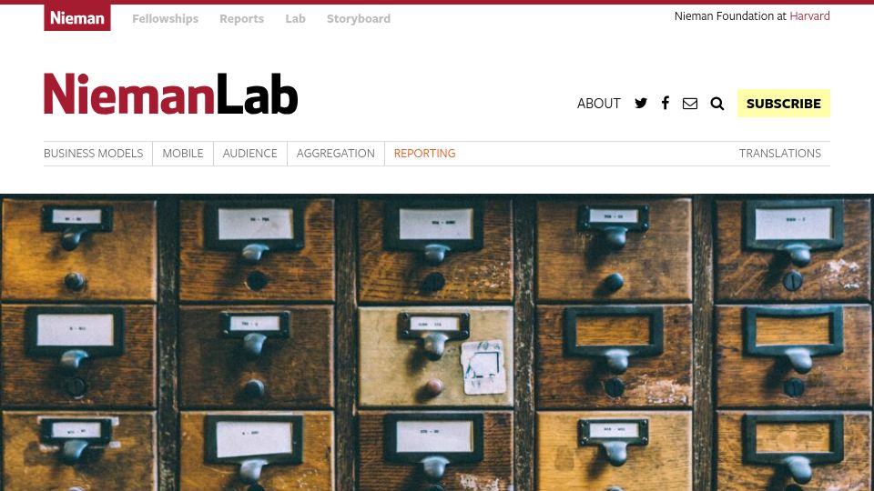 Screenshot of niemanlab.org: To preserve their work journalists take archiving into their own hands