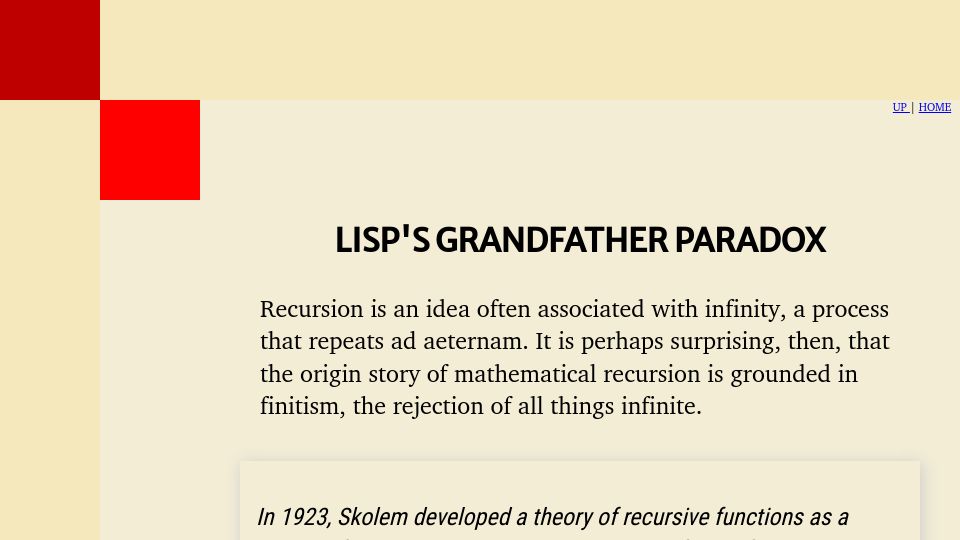 Screenshot of danielsz.github.io: Lisp's Grandfather Paradox