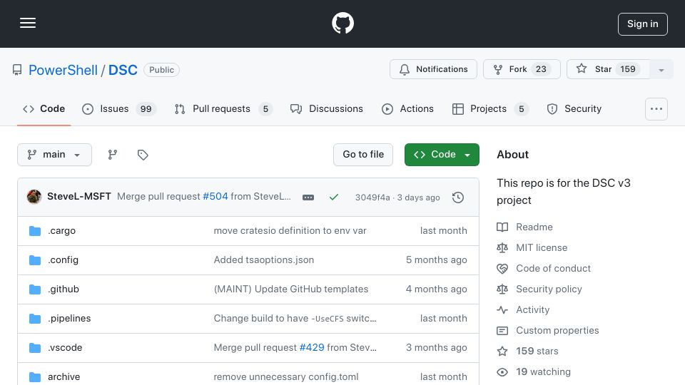 Screenshot of github.com: This repo is for the DSC v3 project