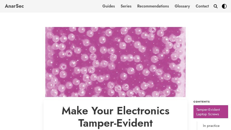 Screenshot of anarsec.guide: Make your electronics tamper-evident