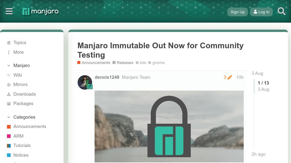 Screenshot of forum.manjaro.org: Manjaro Immutable out now for community testing