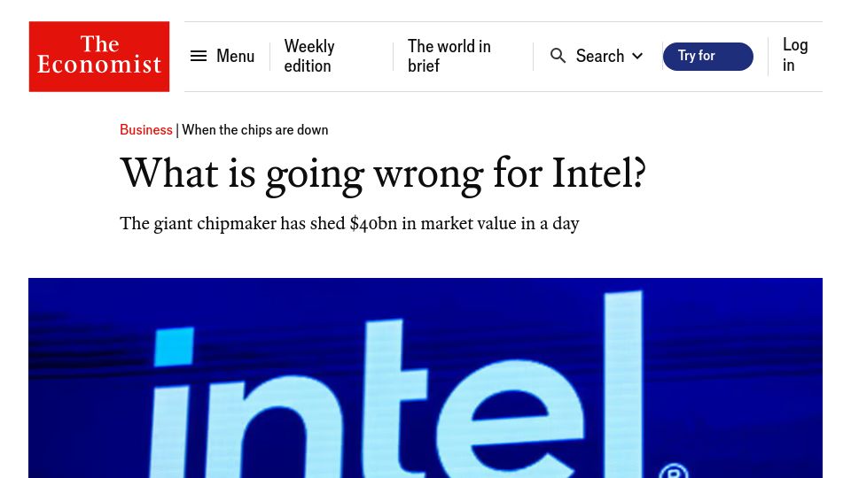 Screenshot of economist.com: What is going wrong for Intel?