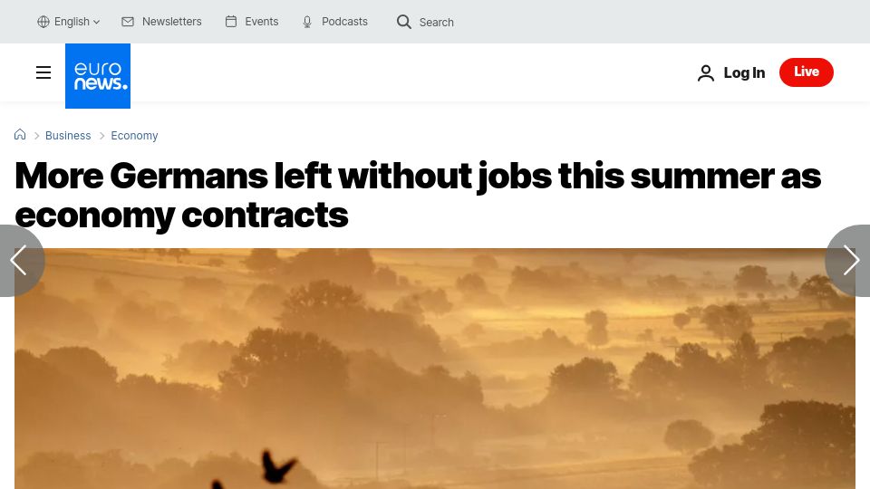 Screenshot of euronews.com: More Germans left without jobs this summer as economy contracts