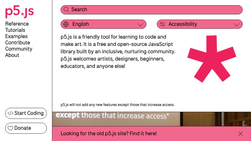 Screenshot of p5js.org: p5.js