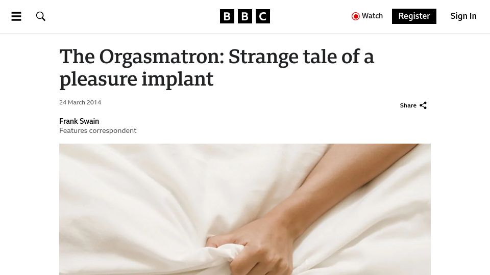 Screenshot of bbc.com: The Orgasmatron: tale of a pleasure implant (2014)