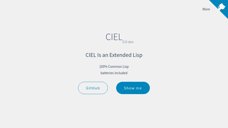 Screenshot of ciel-lang.org: CIEL Is an Extended Lisp