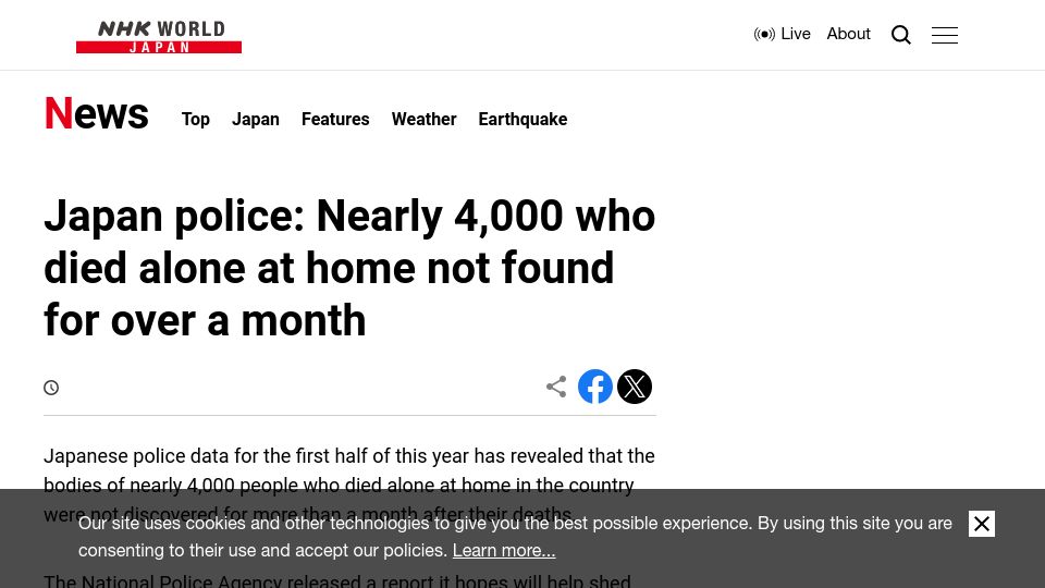 Screenshot of www3.nhk.or.jp: Japan police: Nearly 4k who died alone at home not found for over a month