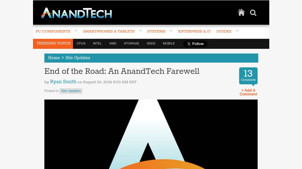 Screenshot of anandtech.com: AnandTech Farewell
