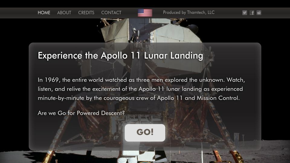 Screenshot of firstmenonthemoon.com: Experience the Apollo 11 Lunar Landing