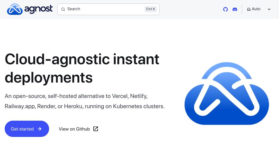 Screenshot of agnost.dev: Agnost is an open source GitOps platform running on Kubernetes clusters