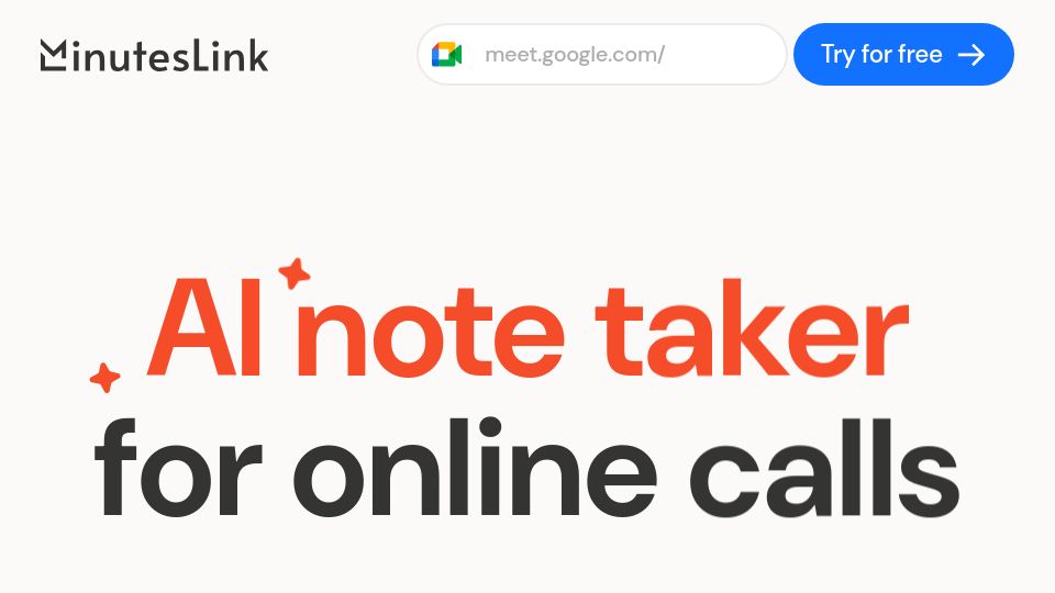 Screenshot of minuteslink.com: Show HN: MinutesLink – AI note taker for online calls