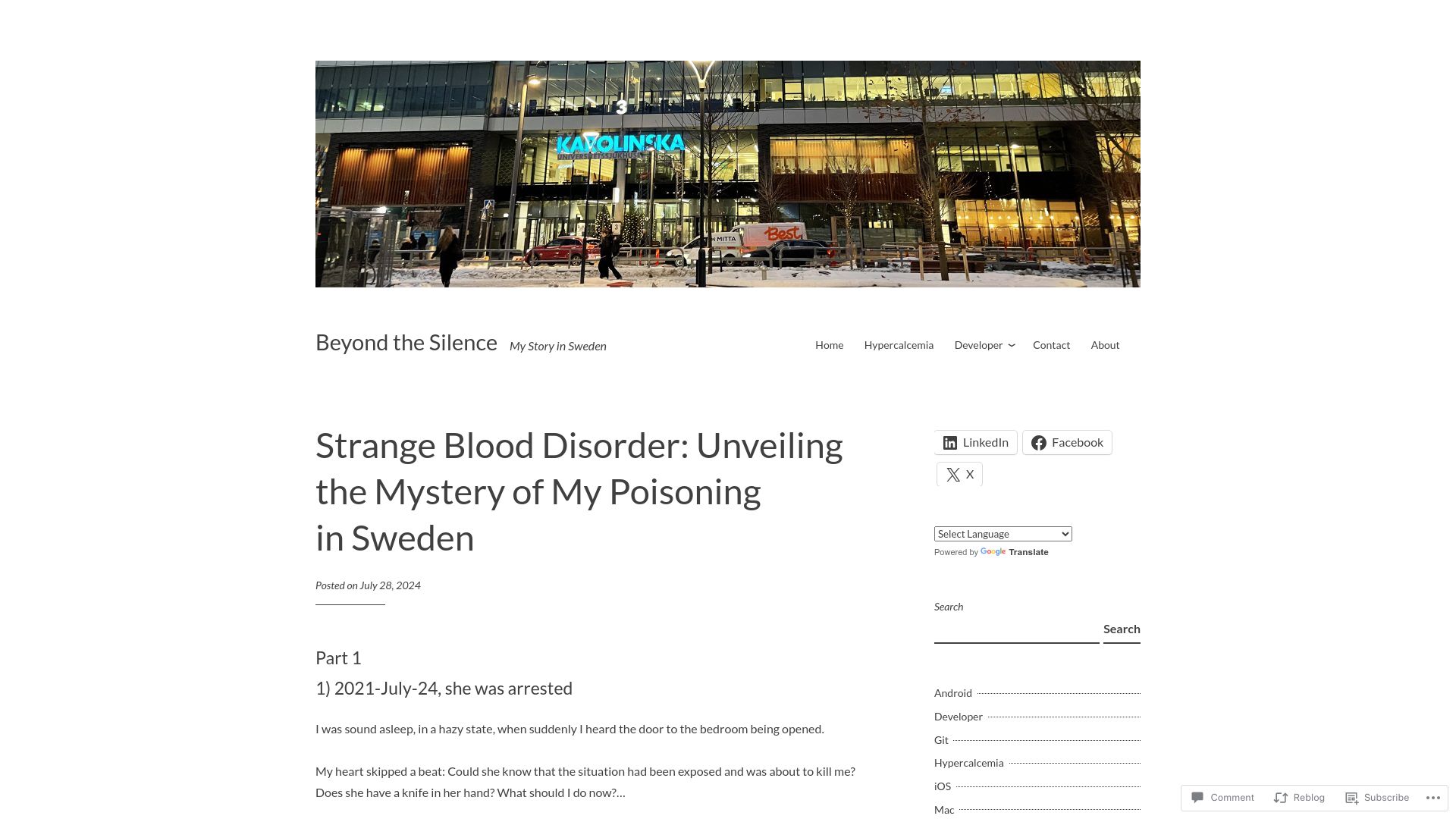 Screenshot of rattvisan.blog: Blood Disorder: Unveiling the Mystery of My Poisoning in Sweden
