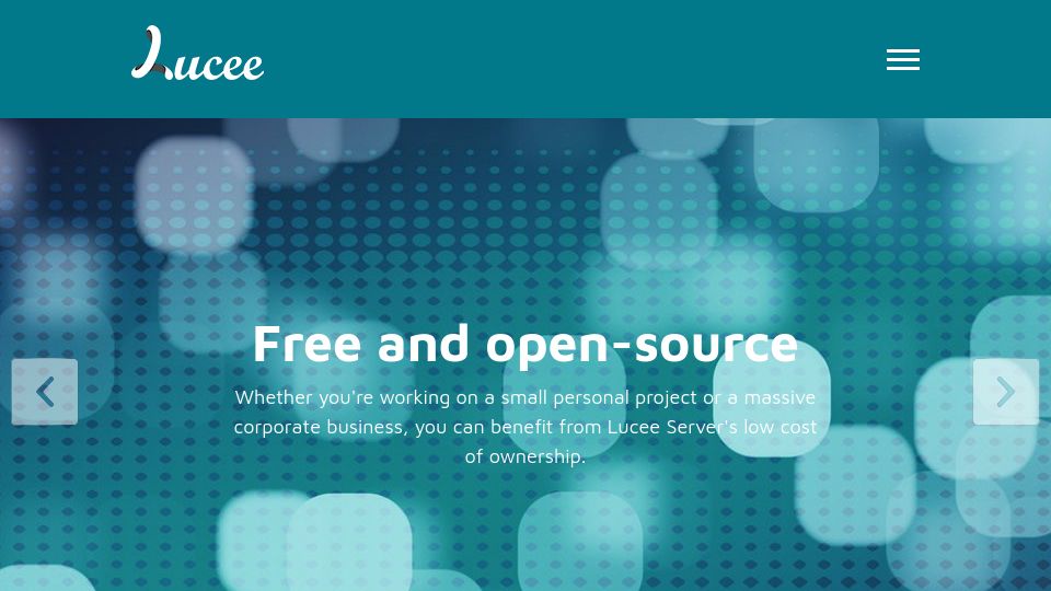 Screenshot of lucee.org: Lucee: A light-weight dynamic CFML scripting language for the JVM