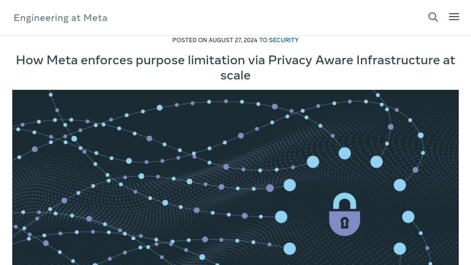 Screenshot of engineering.fb.com: Meta enforces purpose limitation via Privacy Aware Infrastructure at scale
