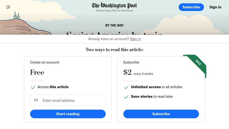 Screenshot of washingtonpost.com: Seeing America by train