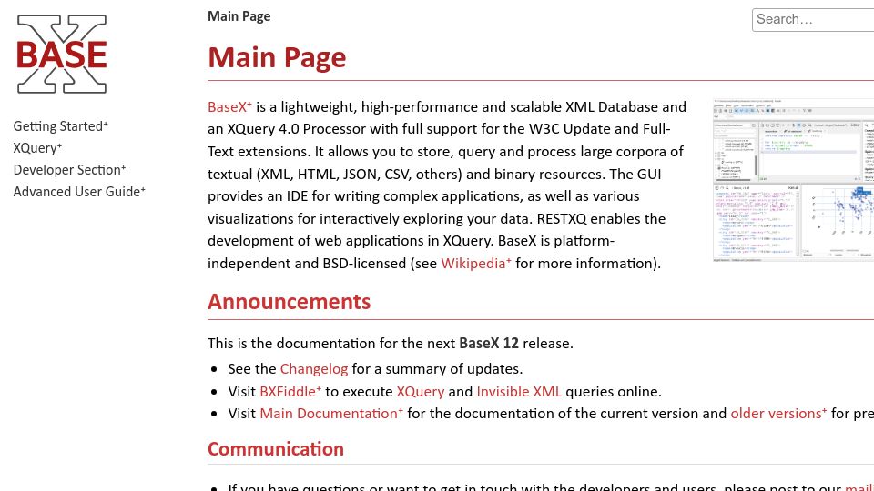 Screenshot of docs.basex.org: BaseX – a highly W3C compliant XQuery processor