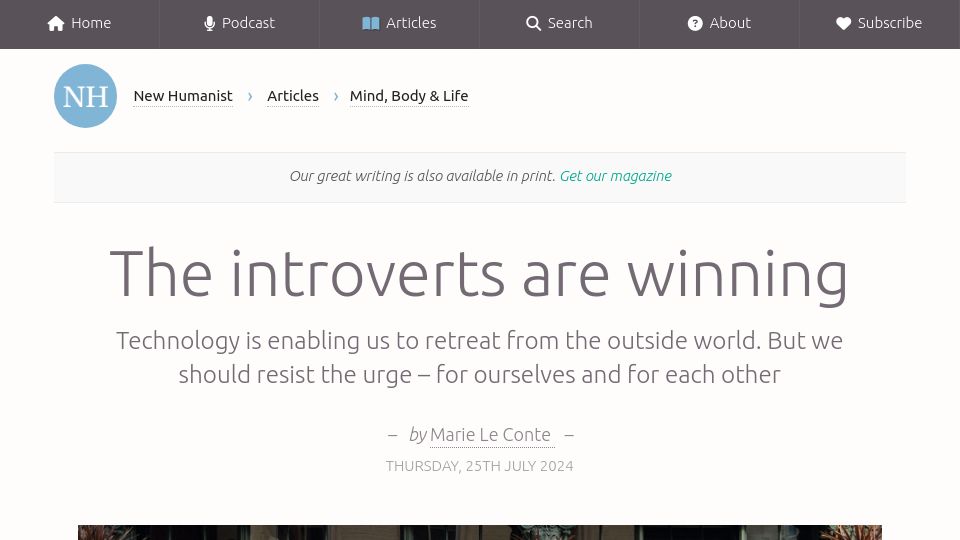Screenshot of newhumanist.org.uk: The Introverts Are Winning