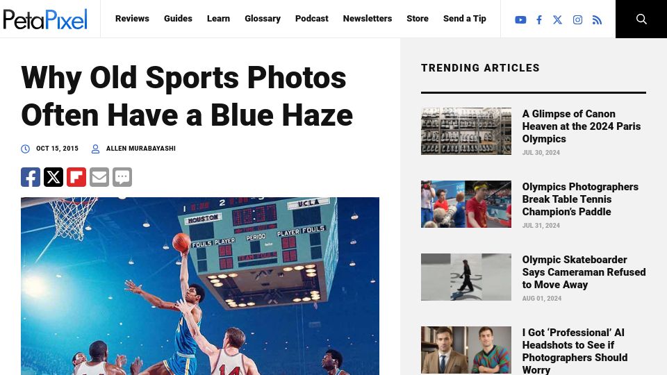 Screenshot of petapixel.com: Why Old Sports Photos Often Have a Blue Haze (2015)
