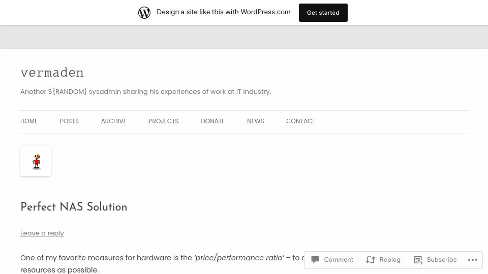 Screenshot of vermaden.wordpress.com: Perfect NAS Solution