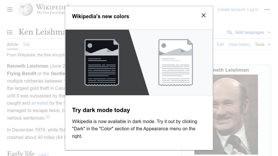 Screenshot of en.wikipedia.org: Ken Leishman