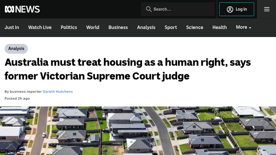 Screenshot of abc.net.au: Australia must treat housing as a human right: Former State Supreme Court judge
