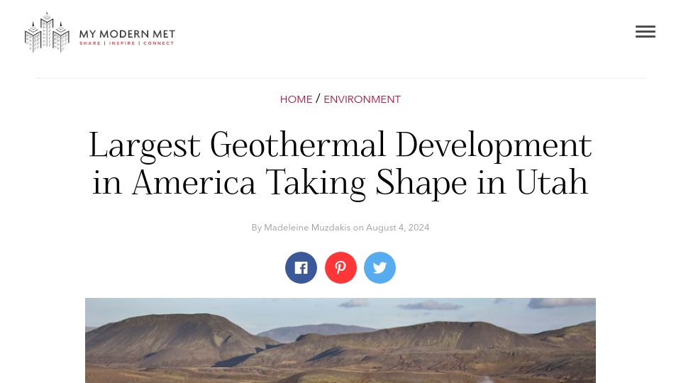 Screenshot of mymodernmet.com: Largest Geothermal Development in America Taking Shape in Utah