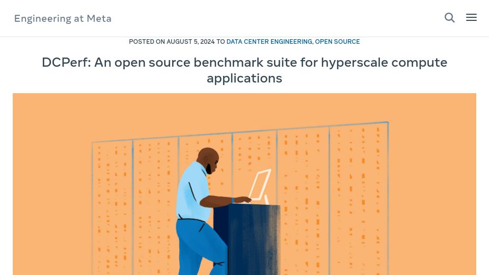 Screenshot of engineering.fb.com: DCPerf: An open source benchmark suite for hyperscale compute applications