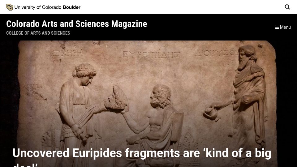 Screenshot of colorado.edu: Uncovered Euripides fragments are 'kind of a big deal'