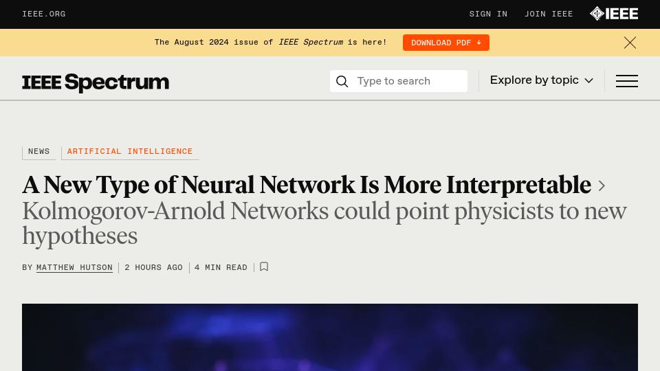 Screenshot of spectrum.ieee.org: A new type of neural network is more interpretable