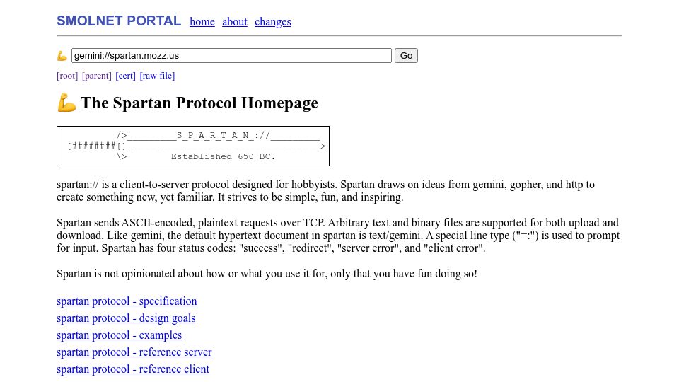 Screenshot of portal.mozz.us: The Spartan Protocol Homepage