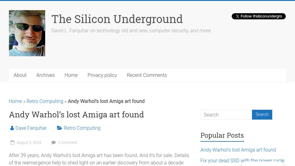 Screenshot of dfarq.homeip.net: Andy Warhol's lost Amiga art found