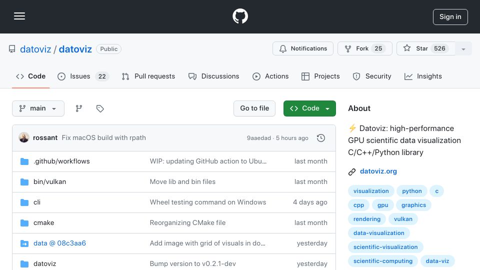 Screenshot of github.com: Show HN: Datoviz – Vulkan-based GPU scientific visualization (C/C++/Python)