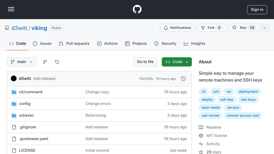Screenshot of github.com: Show HN: I built a simple, open-source tool to manage servers and SSH keys