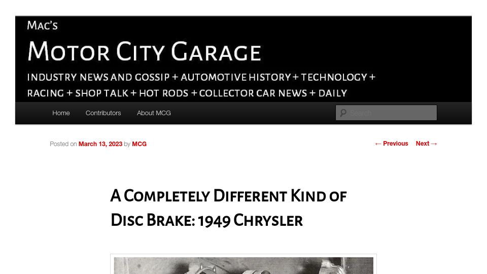 Screenshot of macsmotorcitygarage.com: A Different Kind of Disc Brake: 1949 Chrysler (2023)
