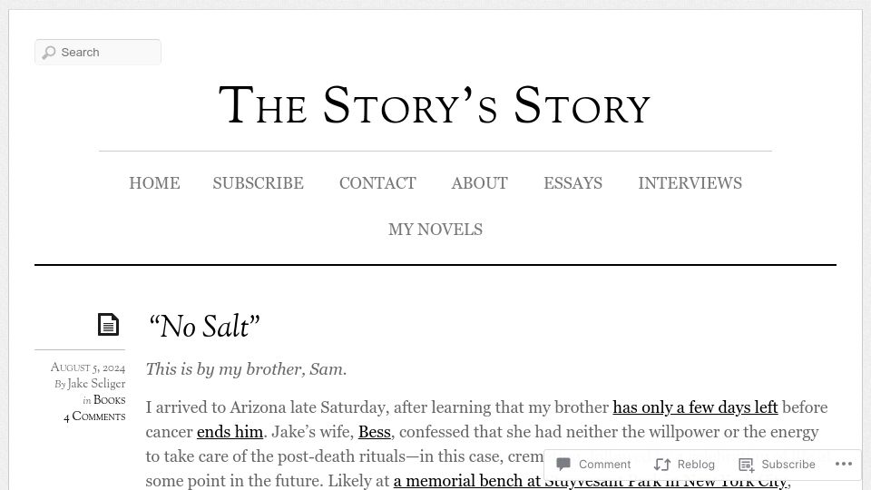 Screenshot of jakeseliger.com: No Salt