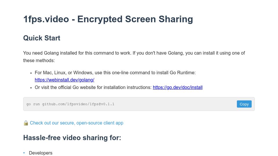 Screenshot of 1fps.video: Show HN: 1-FPS encrypted screen sharing for introverts