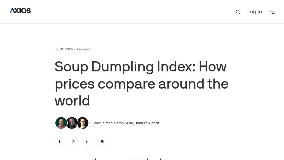 Screenshot of axios.com: Soup Dumpling Index: How prices compare around the world