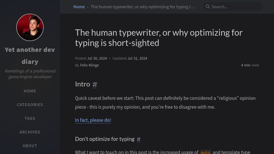 Screenshot of felixk15.github.io: The human typewriter, or why optimizing for typing is short-sighted