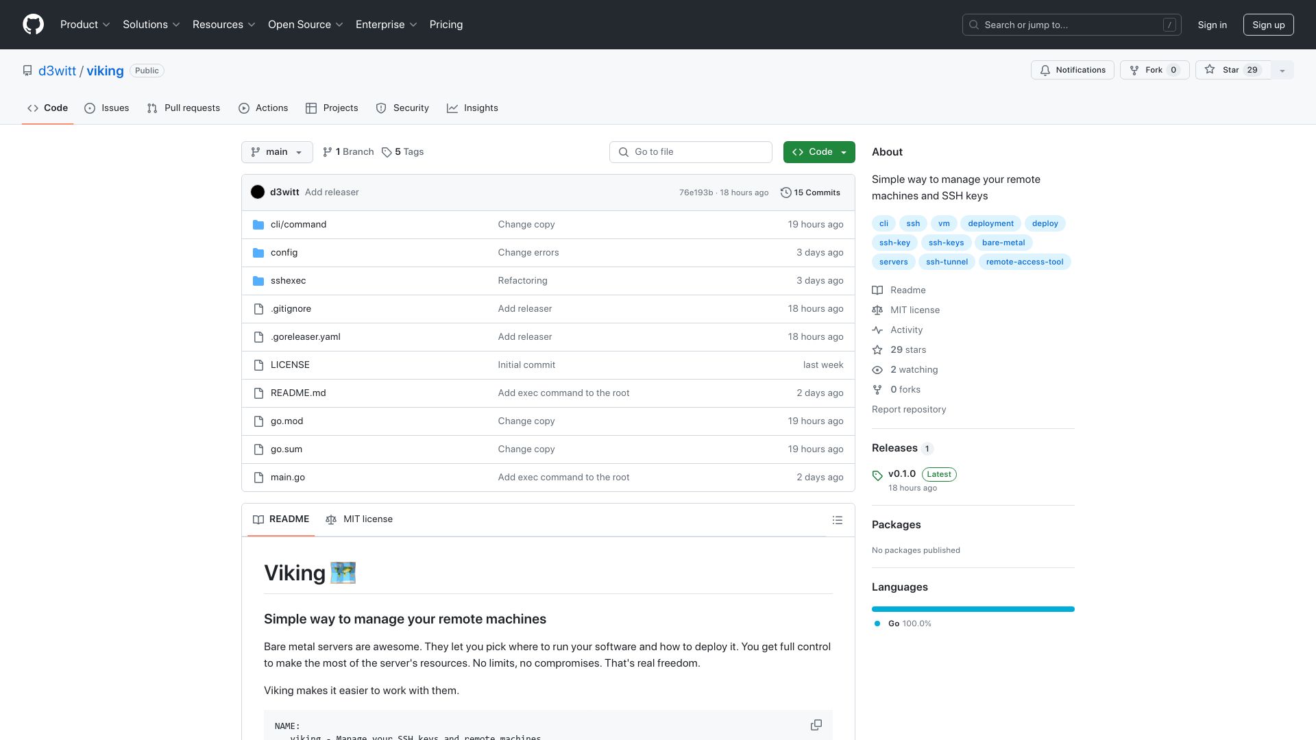 Screenshot of github.com: Show HN: I built a simple, open-source tool to manage servers and SSH keys