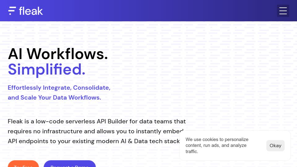 Screenshot of fleak.ai: Show HN: I built a serverless data API builder – no storage, low latency