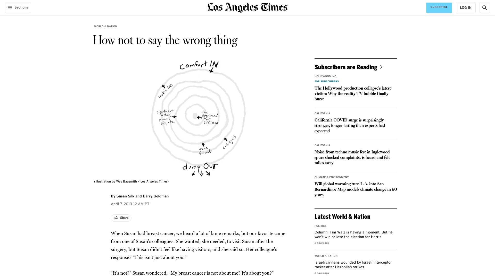 Screenshot of latimes.com: How not to say the wrong thing (2013)