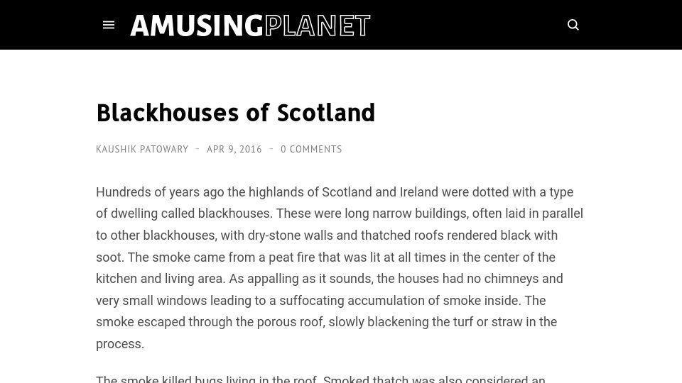 Screenshot of amusingplanet.com: Blackhouses of Scotland