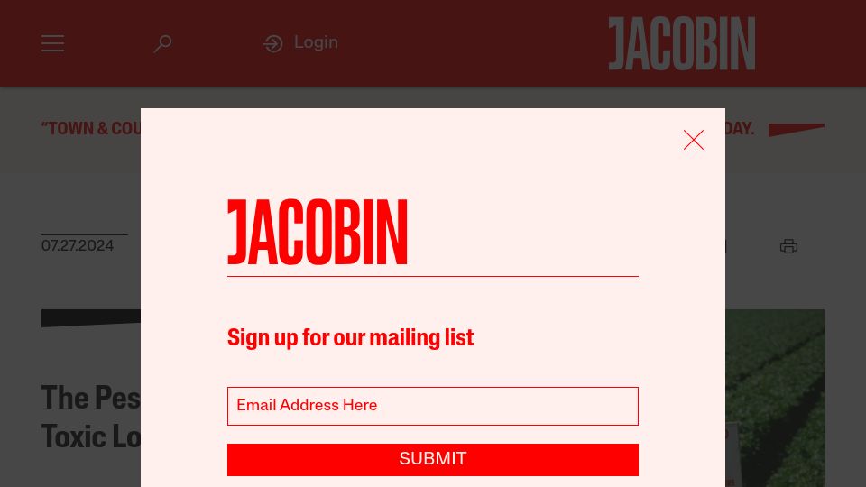 Screenshot of jacobin.com: The Pesticide Industry's Toxic Lobby