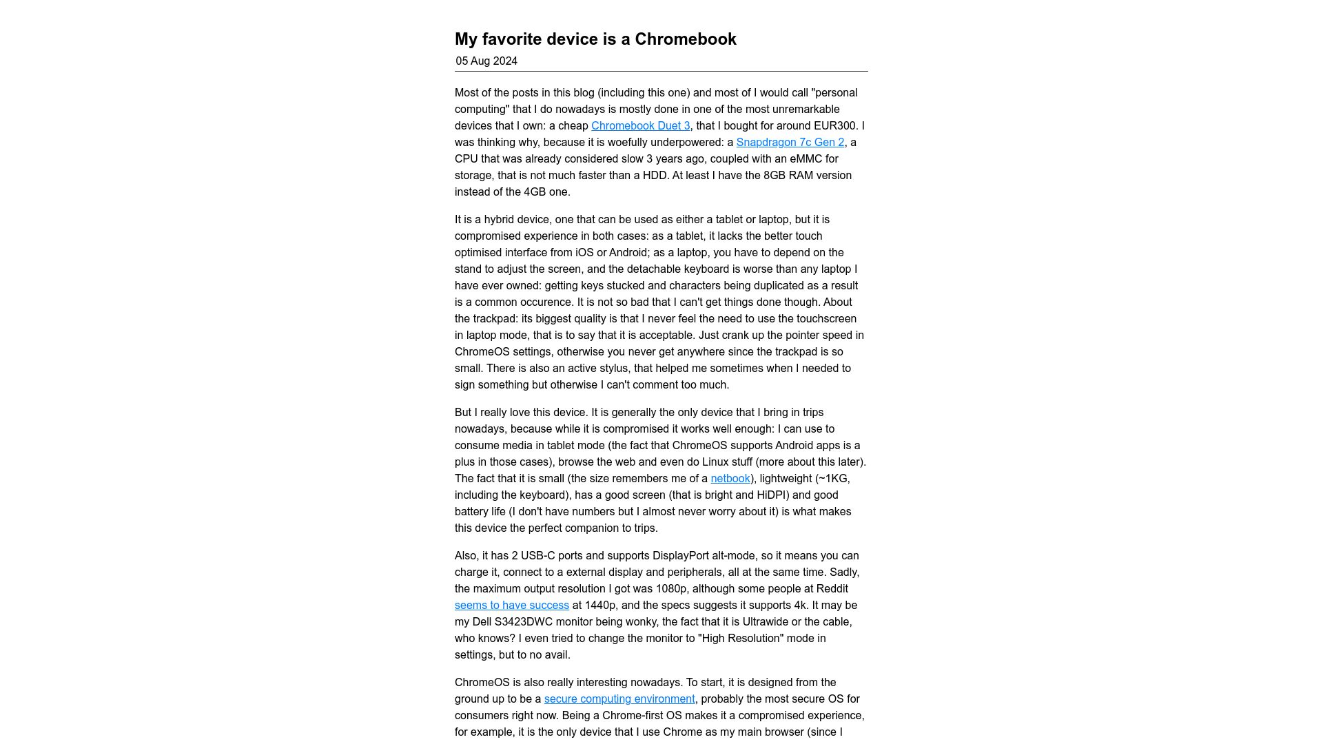 Screenshot of kokada.capivaras.dev: My favorite device is a Chromebook
