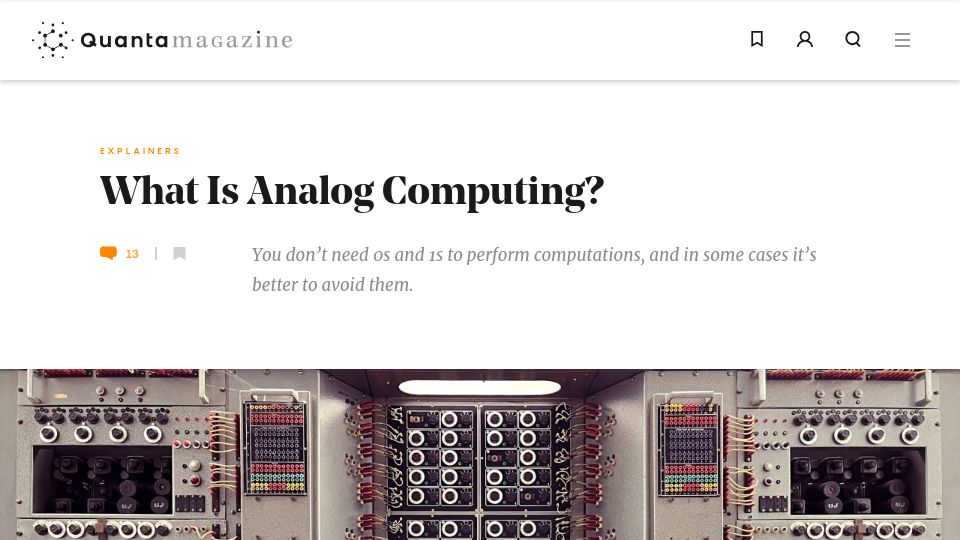 Screenshot of quantamagazine.org: What Is Analog Computing?